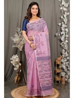 DipDiya - Divani Peach Pure Cotton Bengali Printed Tant Saree without Blouse