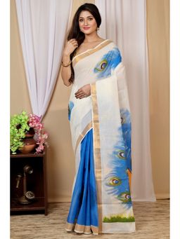 DipDiya - Women Hataka Pure Cotton Multi Color Bengali Hand Painted Saree without Blouse