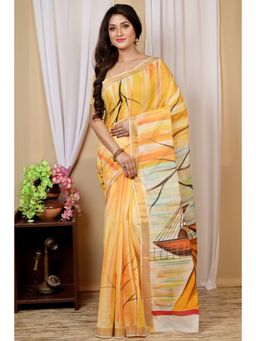 DipDiya - Multi-Coloured Women Hataka Pure Cotton Bengali Hand Painted Saree without Blouse