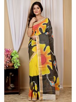 DipDiya - Hataka Pure Cotton Multi Color Bengali Hand Painted Saree without Blouse