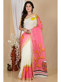 DipDiya - Multi-Coloured Women Hataka Pure Cotton Bengali Hand Painted Saree without Blouse