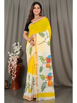 DipDiya - Hataka Women Multi-Colour Pure Cotton Bengali Hand Painted Saree without Blouse