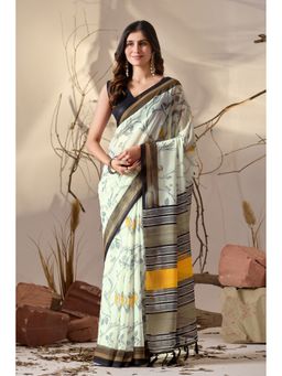 Anjaneya Sarees - Women Cream Georgette Floral Saree with Unstitched Blouse
