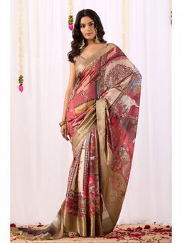 Anjaneya Sarees - Women Red Silk Floral Saree with Unstitched Blouse