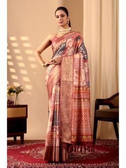 Anjaneya Sarees - Women Peach Silk Abstract Saree with Unstitched Blouse