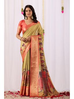 Anjaneya Sarees - Women Yellow Silk Abstract Saree with Unstitched Blouse