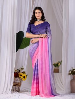 Anjaneya Sarees - Women Pink Silk Stripes Saree with Unstitched Blouse