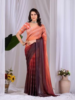 Anjaneya Sarees - Women Orange Silk Stripes Saree with Unstitched Blouse