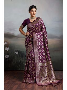 Mysilklove - Amethyst Purple Woven Banarasi Soft Silk Saree with Unstitched Blouse
