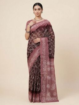 SALWAR STUDIO - Mauve Batik Printed Pure Cotton Saree With Unstitched Blouse
