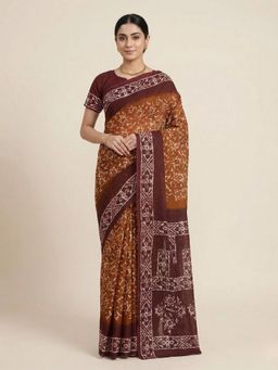 SALWAR STUDIO - Mustard Batik Printed Pure Cotton Saree With Unstitched Blouse