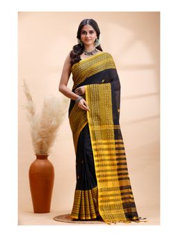 Boveee - Women Black Woven Handloom Saree with Unstitched Blouse