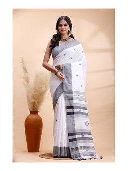 Boveee - Women White Woven Printed Saree with Unstitched Blouse