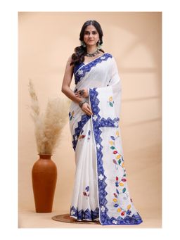 Boveee - Women White Woven Handloom Saree with Unstitched Blouse