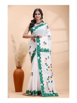 Boveee - Women White Woven Handloom Saree with Unstitched Blouse