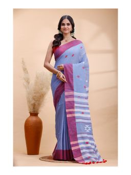 Boveee - Women Blue Woven Handloom Saree with Unstitched Blouse
