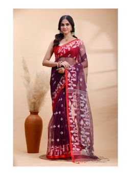 Boveee - Women Purple Woven Handloom Saree with Unstitched Blouse