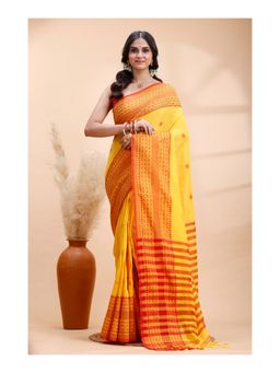 Boveee - Women Yellow Woven Handloom Saree with Unstitched Blouse