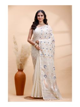 Boveee - Women Grey Woven Handloom Saree with Unstitched Blouse