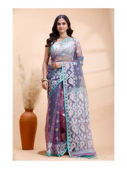 Boveee - Women Blue Woven Handloom Saree with Unstitched Blouse