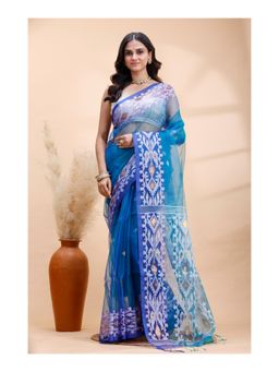 Boveee - Women Blue Woven Printed Saree with Unstitched Blouse