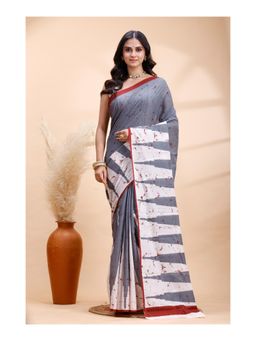 Boveee - Women Grey Printed Handloom Saree with Unstitched Blouse