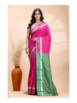 Boveee - Women Pink Woven Handloom Saree with Unstitched Blouse