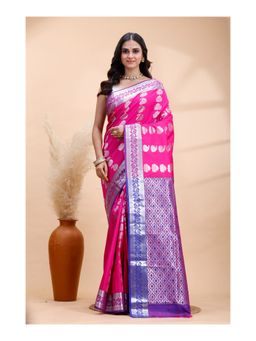Boveee - Women Pink Woven Printed Saree with Unstitched Blouse
