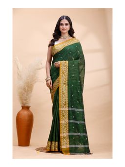 Boveee - Women Green Woven Handloom Saree with Unstitched Blouse