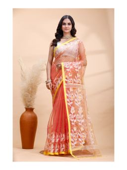 Boveee - Women Orange Woven Handloom Saree with Unstitched Blouse