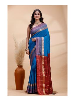 Boveee - Women Blue Woven Printed Saree with Unstitched Blouse