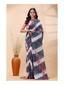 Boveee - Women Grey Tie & Dye Handloom Saree with Unstitched Blouse