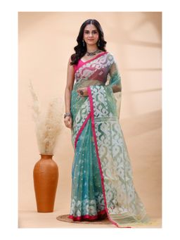 Boveee - Women Green Woven Handloom Saree with Unstitched Blouse
