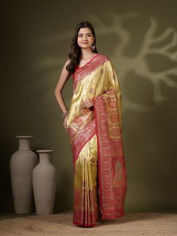 MEENA BAZAAR - Women Mustard Art Silk Woven Saree with Unstitched Blouse