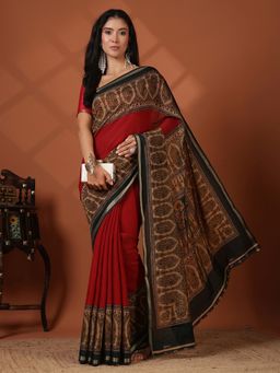 MEENA BAZAAR - Women Maroon Art Silk Saree Without Blouse