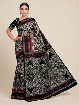 SALWAR STUDIO - Multicolour Warli Printed Pure Cotton Saree With Unstitched Blouse