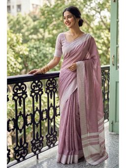 Mysilklove - Pastel Purple Handloom Linen Saree with Unstitched Blouse