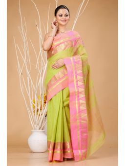 Ruuprekha - Olive Woven Tant Cotton Blend Saree With Unstitched Blouse