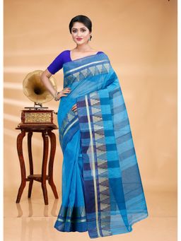 Ruuprekha - Blue Woven Tant Cotton Blend Saree With Unstitched Blouse