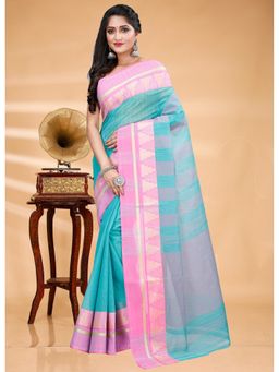 Ruuprekha - Women Coral Woven Tant Cotton Blend Saree With Unstitched Blouse