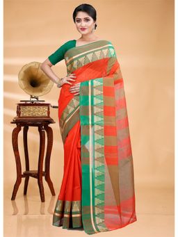 Ruuprekha - Orange Woven Tant Cotton Blend Saree With Unstitched Blouse