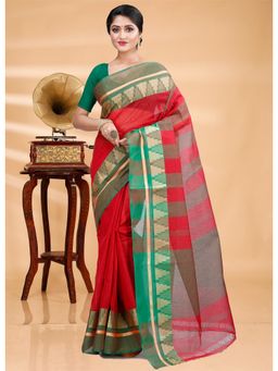 Ruuprekha - Red Woven Tant Cotton Blend Saree With Unstitched Blouse