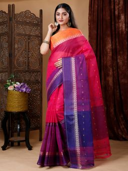 Ruuprekha - Pink Woven Tant Cotton Blend Saree With Unstitched Blouse