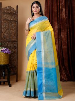 Ruuprekha - Yellow Woven Tant Cotton Blend Saree With Unstitched Blouse