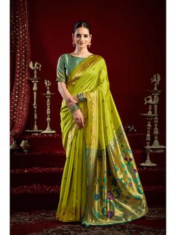 AMRUTKALA SAREES - Green Designer Banarasi Silk Kanjivaram Solid Saree With Unstitched Blouse