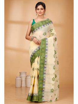 Ruuprekha - Green Woven Cotton Blend Saree With Unstitched Blouse