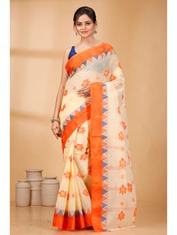 Ruuprekha - Orange Women Woven Cotton Blend Saree With Unstitched Blouse