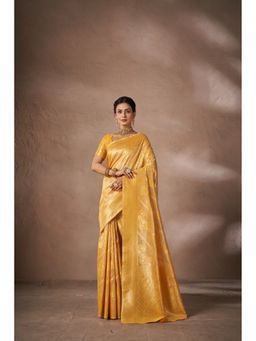 Sarha - Green Silk Floral Saree with Unstitched Blouse