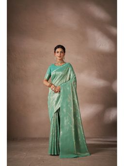 Sarha - Green Silk Floral Saree with Unstitched Blouse