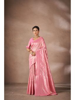 Sarha - Pink Silk Woven Saree with Unstitched Blouse